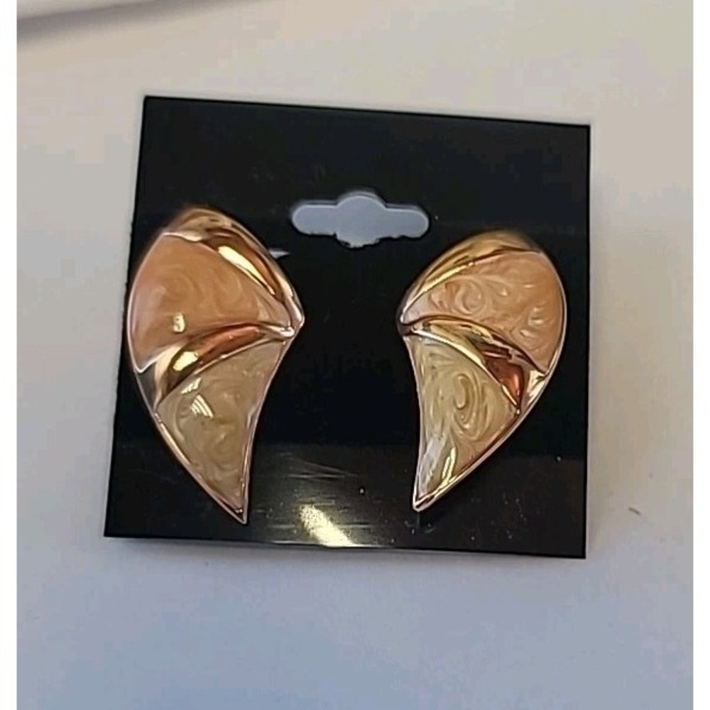 Monet Gold Tone Enamel Earrings Signed Pierced Cone Shape Fashion Party Designer